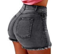 MJGkhiy Jeansshorts Damen Push Up Shorts Jeans Damen Kurvige Jeans Damen gerissen Hohe Taille Kurz Jeans Damen Vintage Denim Shorts Damen Sommer Bequeme Shorts, grau, S