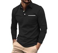 MJGkhiy Poloshirt für Herren, langärmlig, Slim Fit, Poloshirt mit Kragen und Knöpfen, sportlich, leichtes Poloshirt, elegante Golf-Polo-Shirt, elastische Strickjacke, Arbeitskleidung, T-Shirt