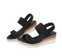 MJGkhiy Sandalen Damen Sommer Angebot Keilabsatz Mode Plateau Sandalen Bohemia Riemen Knöchel Platform Sandale Angebot Abend Wedge High Heels Strand Elegante Sandalen Sommer 2024, Schwarz , 38 EU