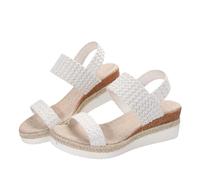 MJGkhiy Sandalen Damen Sommer Angebot Keilabsatz Mode Plateau Sandalen Bohemia Riemen Knöchel Platform Sandale Angebot Abend Wedge High Heels Strand Elegante Sandalen Sommer 2024, Weiß, 42 EU