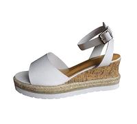 MJGkhiy Sandalen Damen Sommer mit Absatz Mode Plateau Sandalen Zeremonie Riemen Knöchel Platform Sandale Angebot Strand Wedge Schuhe Abend Elegante Sandalen Sommer 2024, Weiß, 42 EU