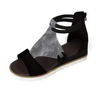 MJGkhiy Sandalen mit Keilabsatz Damen Elegant Mode Plateau Sandalen Casual Riemen Knöchel Platform Bequeme Sandalen Bohemia Wedge High Heels Strand Elegante Sandalen Sommer 2024, Schwarz , 39 EU