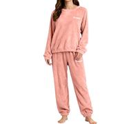 MJGkhiy Schlafanzug für Damen, Fleece, Winter, schwer, 2 Stück, Hauskleidung, Plüsch, Langarm-Top und Hose, weich, warm, Lounge, Sleepwear, Curvy, bequem, elegant, lange Pyjamas, Rd2, 54