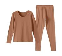 MJGkhiy Thermounterwäsche für Damen, Winter, Thermo-Strick und Thermo-Strumpfhose, elastisch, Thermo-Trikot + Thermo-Leggings, Thermounterwäsche, Slim Fit, Thermo-Set, braun, 50
