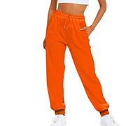 MJGkhiy Trainingshose für Damen, Baumwolle, lange Sporthose, locker, leicht, Jogginghose mit Taschen und Kordelzug für Training, Jogging, Fitness, Orange, M