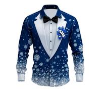 MJGkhiy Weihnachtshemd für Herren, bügelfrei, Slim Fit, lustiges 3D-Druckshirt, Langarm, lässig, Weihnachten, Stretch, elegante Hemden mit Knöpfen, große Größen, blau, XXL