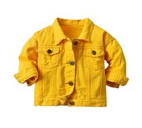 Mjjsk Jeansjacke für Mädchen und Jungen, Unisex, Kinder, modisch, trendig, zerrissene Jeans, Jacken, langärmelig, Button-Down-Mäntel, lässig, klassische Oberbekleidung, gelb, 3-4 Years