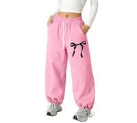Mjjsk Mädchen-Jogginghose mit weitem Bein, Schleife, lässig, stilvoll, elastisch, hohe Taille, Baggy, Sweathose, bequem, weich, Schulhose, rose, 10-11 Jahre