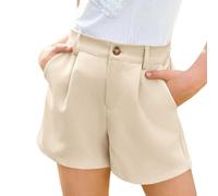 Mjjsk Mädchen-Shorts für den Sommer, elastische Taille, weites Bein, Shorts, Kinder, leger, Schuluniform, einfarbig, klassisch, kurze Hose mit Taschen, beige, 13-14 Jahre
