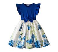 Mjjsk Mädchen Sommerkleid Casual Party Floral Rüschen Ärmellos A-Linie Kleider Kinder Geburtstag Schmetterling Swing Sommerkleid Stilvolles Herbstkleid, hellblau, 7-8 Jahre