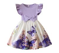 Mjjsk Mädchen Sommerkleid Casual Party Floral Rüschen Ärmellos A-Linie Kleider Kinder Geburtstag Schmetterling Swing Sommerkleid Stilvolles Herbstkleid, Y1-1-Lila, 4-5 Jahre