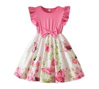 Mjjsk Mädchen Sommerkleid Casual Party Floral Rüschen Ärmellos A-Linie Kleider Kinder Geburtstag Schmetterling Swing Sommerkleid Stilvolles Herbstkleid, Y1-2, Pink, 7-8 Jahre