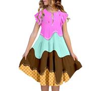 Mjjsk Mädchenkleid, Rüschenärmel, fließend, A-Linie, Party, Midi-Kleid, Kinder, Sommer, Farbverlauf, modisch, niedlich, Geburtstagskleid, lässig, weiches Sommerkleid, hot pink, 12-13 Jahre