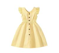 Mjjsk Mädchenkleider Rüschen ärmellos Sommer Urlaub A-Linie Kleid gestreift Schule Mode Geburtstag Party Kleid Kinder Strand Sommerkleid, gelb, 9 Jahre