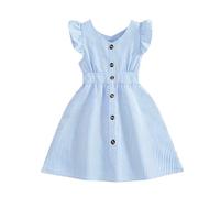 Mjjsk Mädchenkleider Rüschen ärmellos Sommer Urlaub A-Linie Kleid gestreift Schule Mode Geburtstag Party Kleid Kinder Strand Sommerkleid, blau, 9 Jahre