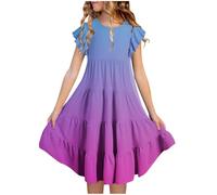 Mjjsk Sommerkleid für Mädchen, lässig, Rüschenärmel, Swing, A-Linie, Partykleider, Hawaii, Urlaub, Strand, fließendes Sommerkleid, Schulkleidung, A02, S-2, Violett, 10-11 Jahre