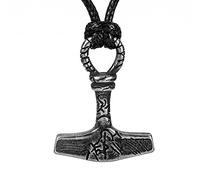 Mjölnir Anhänger Halskette, Vintage Thors Hammer Odin Krieger Rabe Nordic Edelstahl Halskette Wikinger Amulett Schmuck Geschenk,Hammer,60cm