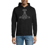 Mjolnir Hammer Of Thor Norse Symbol Unisex Baumwollmischung Kapuzen-Sweatshirt Hoodie Schwarz, Schwarz , XXL