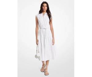 MK Ärmelloses Hemdkleid aus Baumwoll-Popeline mit Gürtel - Weiss - Michael Kors