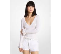 MK Gerippter Pullover Mit V-Ausschnitt Aus Wollmischung - Weiss - Michael Kors