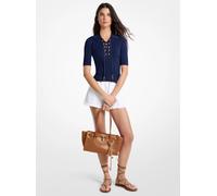 MK Geripptes Poloshirt aus Stretch-Viskose mit Schnürung - Blau - Michael Kors