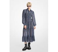 MK Gesmoktes Hemdkleid Aus Georgette Mit Schlangenmuster - Blau - Michael Kors