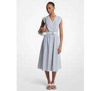 MK Gestreiftes Midikleid Aus Baumwoll-Popeline Mit Gürtel - Blau - Michael Kors