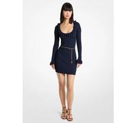 MK Kleid aus Stretch-Strick mit Gürtel und Rüschen - Blau - Michael Kors