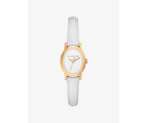 MK Kleine Armbanduhr Maude im Goldton mit Lederarmband mit Eidechsenprägung - Weiss - Michael Kors