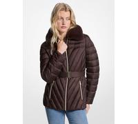 MK Komprimierbare Daunenjacke Aus Nylon Mit Kunstpelzbesatz - Braun - Michael Kors