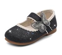 MK MATT KEELY Ballerina Glitzer Mädchen Mary Jane Prinzessin Schuhe mit Schmetterling Kinder Party Flache,Schwarz,20EU(CN21)