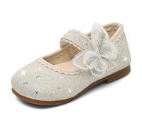 MK MATT KEELY Ballerina Glitzer Mädchen Mary Jane Prinzessin Schuhe mit Schmetterling Kinder Party Flache,Silber,24EU(CN26)