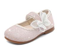 MK MATT KEELY Ballerina Glitzer Mädchen Mary Jane Prinzessin Schuhe mit Schmetterling Kinder Party Flache,Rosa,23.5EU(CN25)