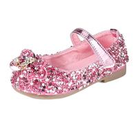MK MATT KEELY Prinzessin Schuhe Mädchen Glitzer Ballerinas Kinder Mary Jane Kristall Frozen Sandalen,Rosa mit Schleife,25EU(CN26)