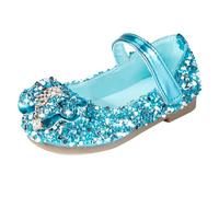 MK MATT KEELY Prinzessin Schuhe Mädchen Glitzer Ballerinas Kinder Mary Jane Kristall Frozen Sandalen,Blau mit Schleife,26EU(CN27)