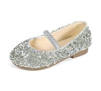 MK MATT KEELY Prinzessin Schuhe Mädchen Glitzer Ballerinas Kinder Mary Jane Kristall Sandalen,Silber,28EU(CN29)