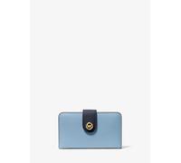 MK Mittelgroße Brieftasche aus gekrispeltem Leder in Blockfarben mit MK Pop-Detail - Blau - Michael Kors