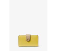 MK Mittelgroße Brieftasche aus gekrispeltem Leder in Blockfarben mit MK Pop-Detail - Gelb - Michael Kors