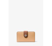 MK Mittelgroße Brieftasche aus gekrispeltem Leder mit MK Pop-Detail - Braun - Michael Kors