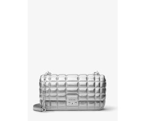 MK Schultertasche Tribeca Large aus abgestepptem Leder in Metallic-Optik - Silberton - Michael Kors