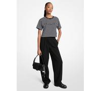 MK Verkürztes T-Shirt Aus Baumwolle Mit Streifen Und Logo - Schwarz - Michael Kors