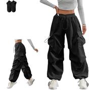MKFTSM Oversized Parachute Pants for Women,Wide Leg Baggy Cargo Drawstring Trousers,High Waisted Joggers Sweatpants with Pockets