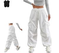 MKFTSM Oversized Parachute Pants for Women,Wide Leg Baggy Cargo Drawstring Trousers,High Waisted Joggers Sweatpants with Pockets