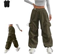 MKFTSM Oversized Parachute Pants for Women,Wide Leg Baggy Cargo Drawstring Trousers,High Waisted Joggers Sweatpants with Pockets
