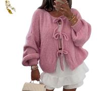 MKFTSM Womens Cardigan Sweaters Long Sleeve Oversized Cute Bow Tie Open Front Knitwears Tops Crew Neck Cropped Fall Winter Outerwear