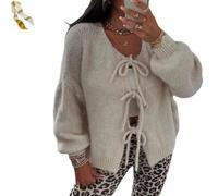 MKFTSM Womens Cardigan Sweaters Long Sleeve Oversized Cute Bow Tie Open Front Knitwears Tops Crew Neck Cropped Fall Winter Outerwear