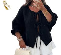 MKFTSM Womens Cardigan Sweaters Long Sleeve Oversized Cute Bow Tie Open Front Knitwears Tops Crew Neck Cropped Fall Winter Outerwear