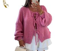 MKFTSM Womens Cardigan Sweaters Long Sleeve Oversized Cute Bow Tie Open Front Knitwears Tops Crew Neck Cropped Fall Winter Outerwear