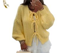 MKFTSM Womens Cardigan Sweaters Long Sleeve Oversized Cute Bow Tie Open Front Knitwears Tops Crew Neck Cropped Fall Winter Outerwear