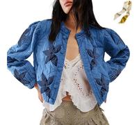 MKFTSM Women's Lightweight Floral Embroidered Cropped Quilted Jacket,Winter Printed Button Down Padded Puffer Coat with Pockets